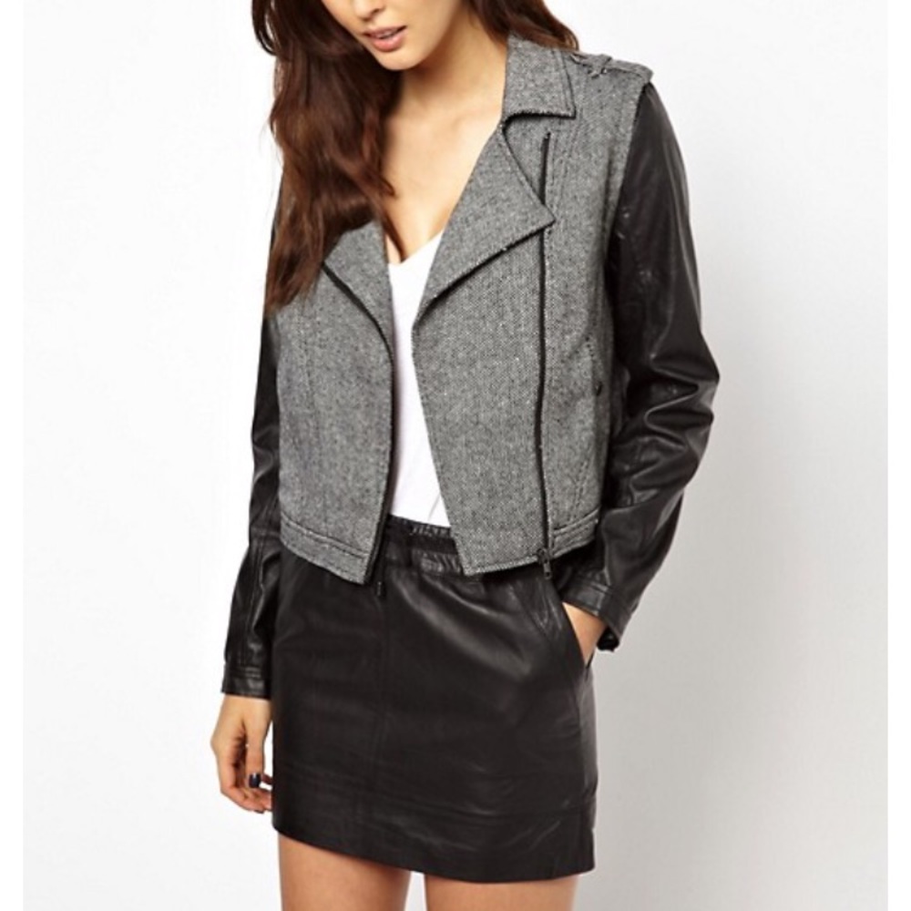 Leather and fabric jacket